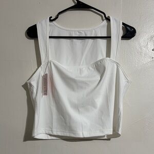 White Stretchy Ribbed Women's‎ Crop TankTop NWT 2XL square neckline basic white